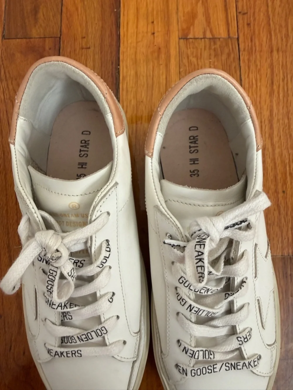 Golden Goose Hi Star White Leather Low-Top Sneakers with Tan Heel Accent - Picture 9 of 10